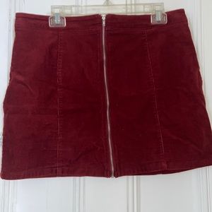 Charlotte Russe Red Corduroy Mini Zipper Skirt